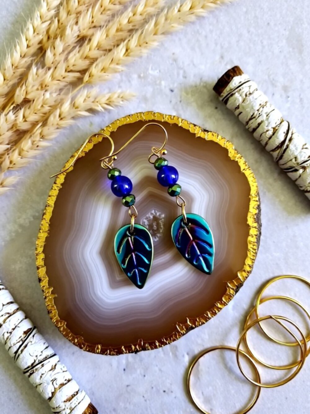 Color Pop! Blue Green Shimmering Leaf Earrings - Just Right for Summer Vacay!